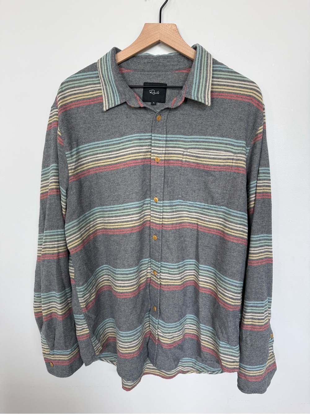 Rails Runson Happy Valley Stripe Button Down Shirt XL Gray Multicolor